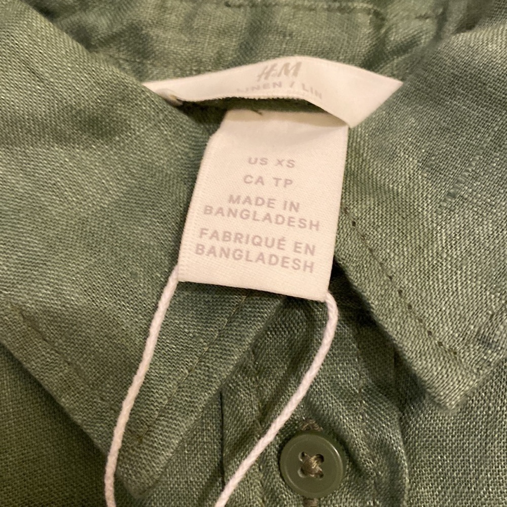 H&M 100% linen green shirt. Size Xs. New. - Picture 3 of 6